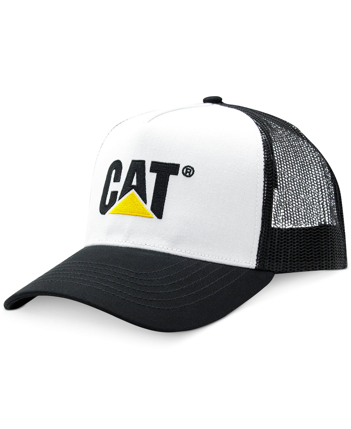 Caterpillar Men's Camouflage Embroidered Logo Snapback Trucker Hat White Black