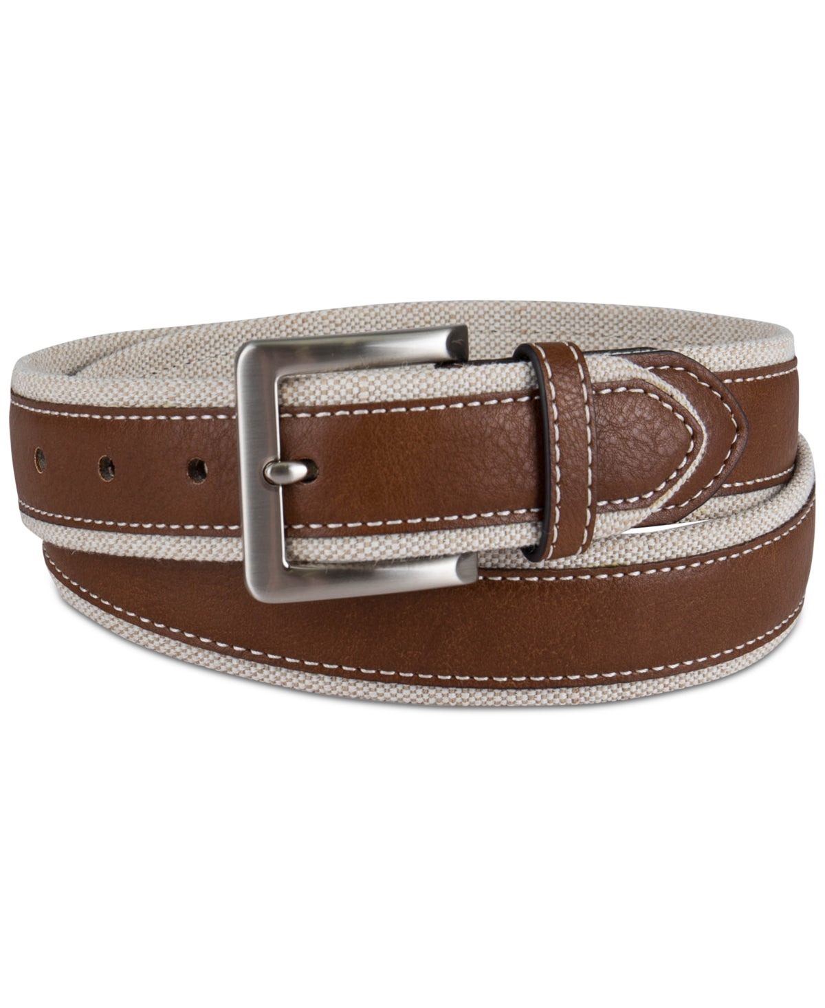Club Room Men's 35mm Leather Overlay Belt Brown Beige Small 30 to 32
