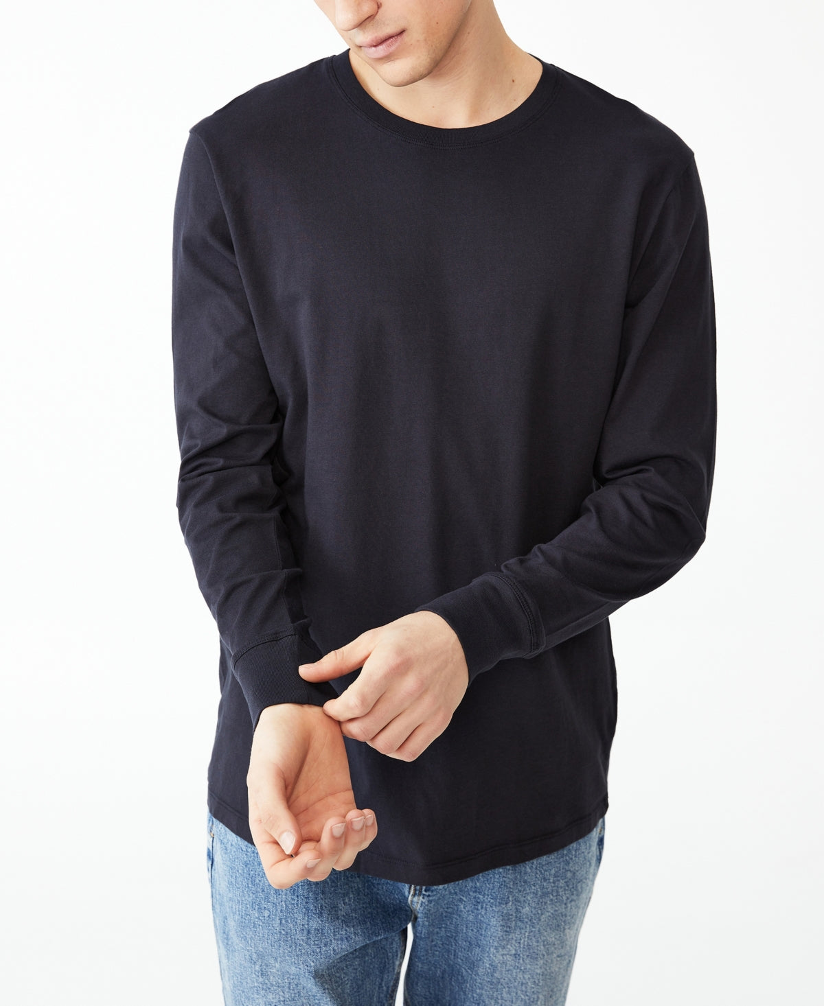COTTON ON Mens Organic Long Sleeve Crewneck T Shirt Ink Navy Medium