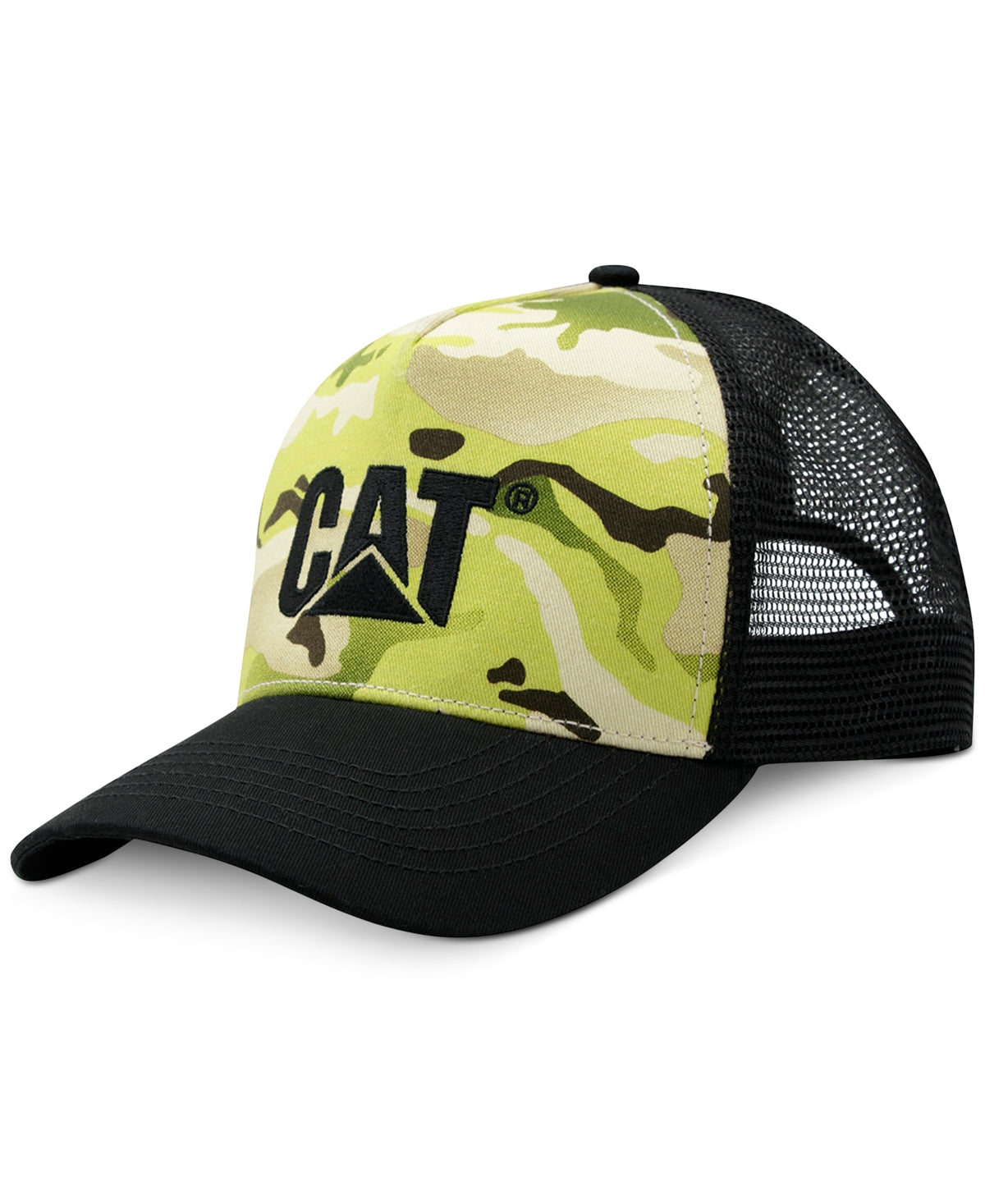 Caterpillar Mens Camouflage Embroidered Snap Back Trucker Hat Green Camo OS