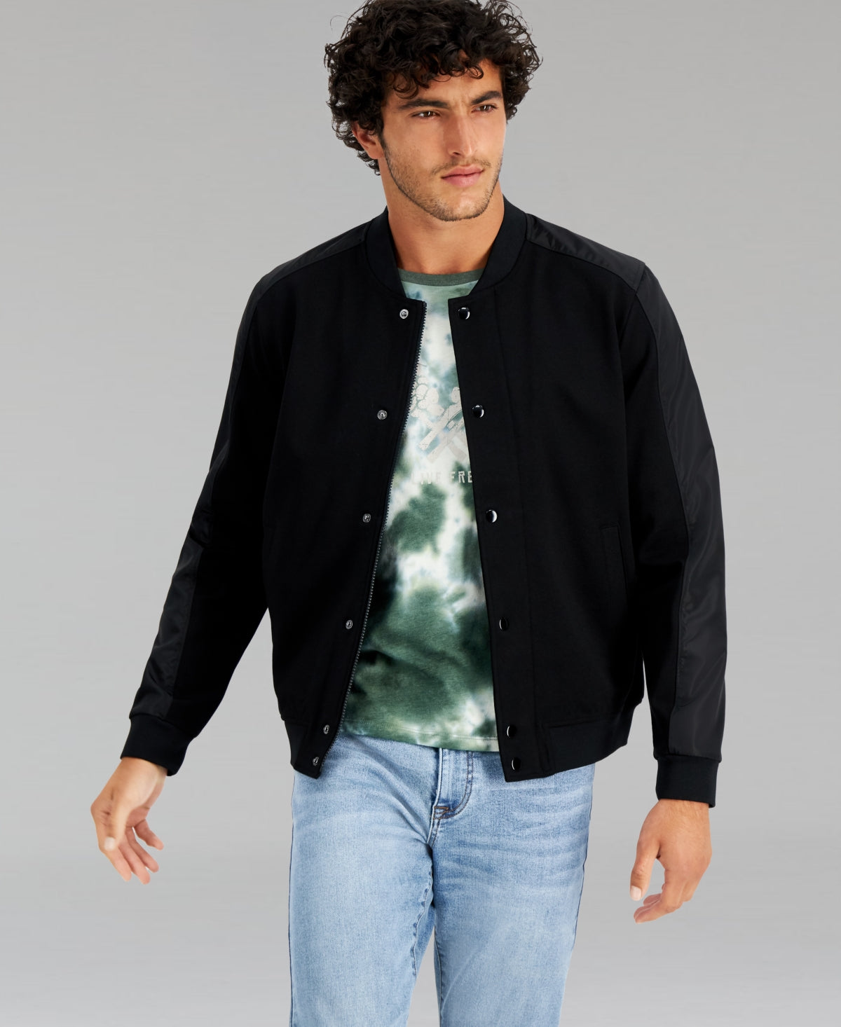 And Now This Men's Raglan Bomber Jacket Small Black Nylon