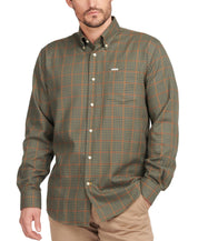 Barbour Mens Henderson Thermo Button Down Shirt Check Olive Green Large
