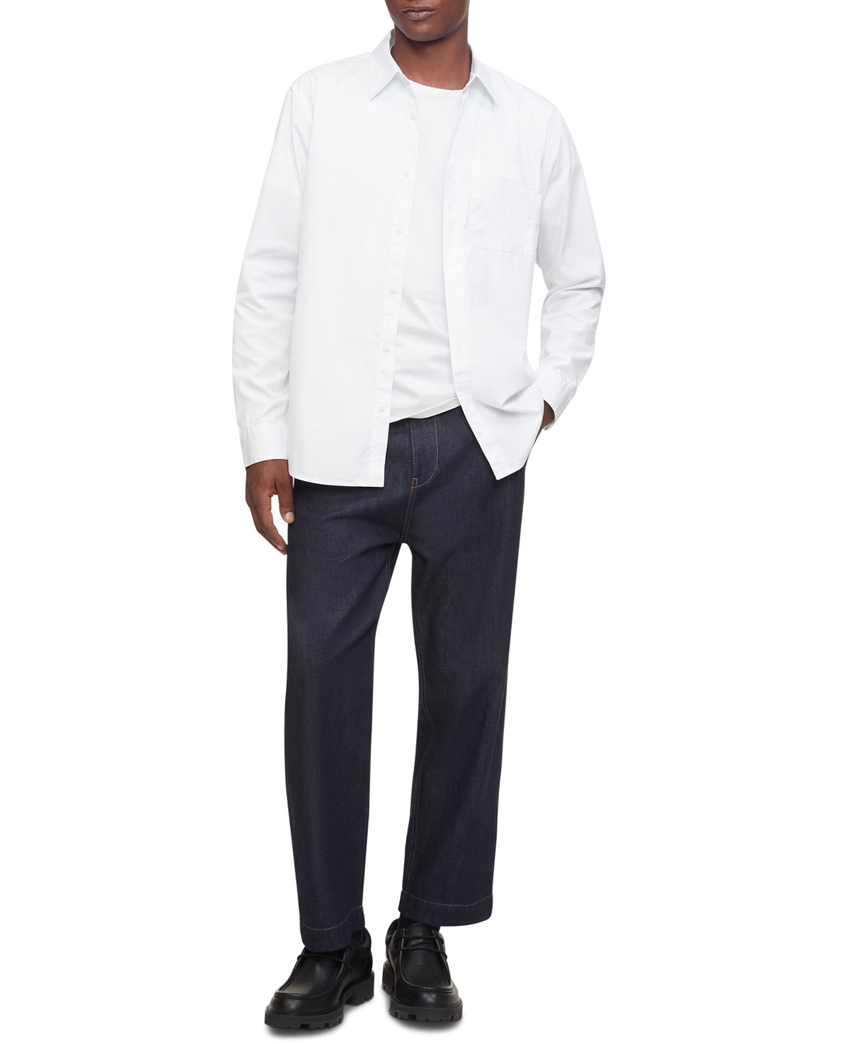 Calvin Klein Men's Solid Patch Pocket Button Down Shirt Brilliant White Large