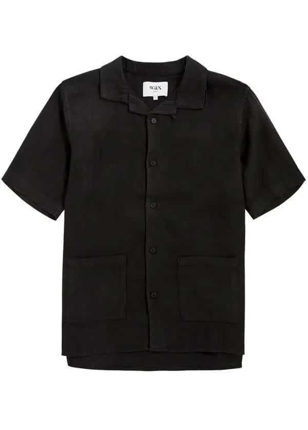 WAX LONDON Mens Ren Linen Short Sleeve Button Shirt Small Black