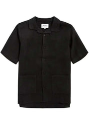 WAX LONDON Mens Ren Linen Short Sleeve Button Shirt Large Black