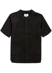 WAX LONDON Mens Ren Linen Short Sleeve Button Shirt XL Black