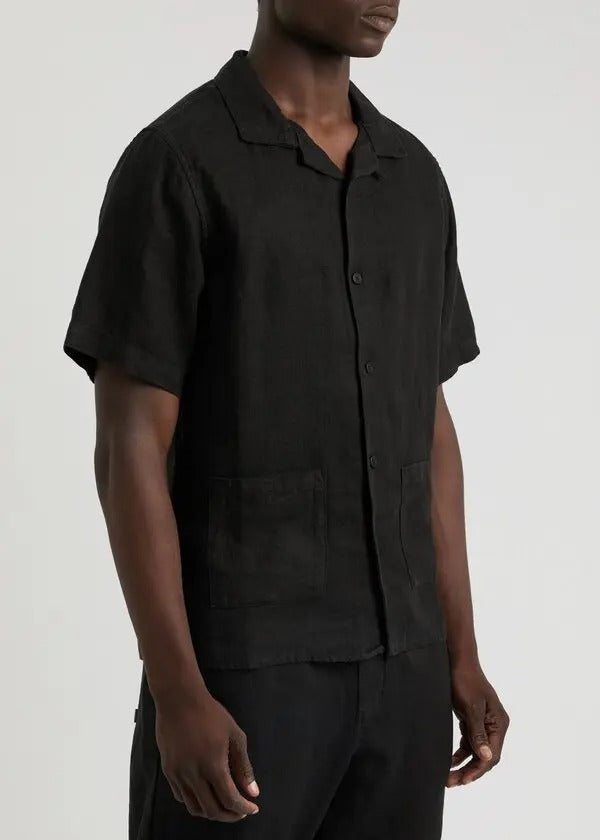 WAX LONDON Mens Ren Linen Short Sleeve Button Shirt Small Black