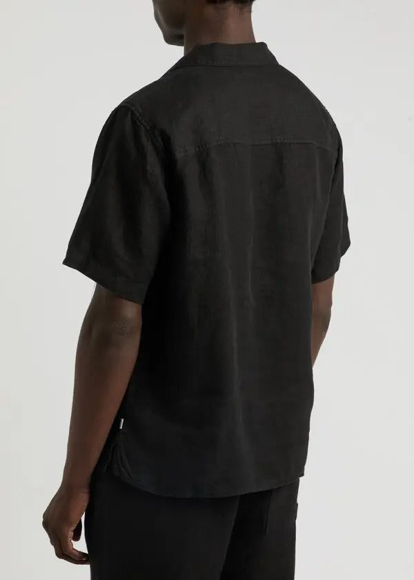 WAX LONDON Mens Ren Linen Short Sleeve Button Shirt XL Black