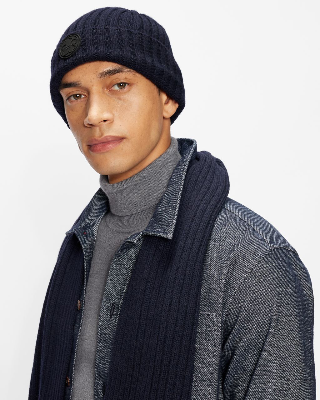 Ted Baker Navy Tolton Ribbed Beanie  One Size