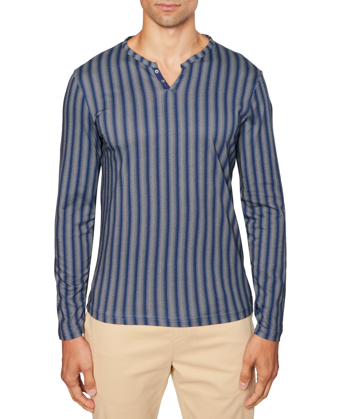 Tallia Men's Zig-zag Stripe Henley Navy Large