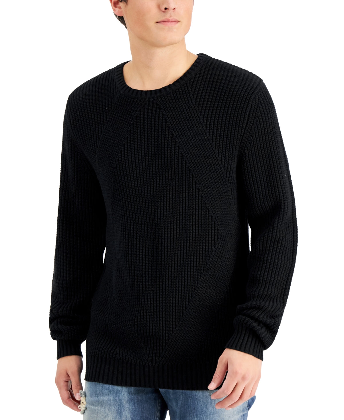 I.N.C. International Concepts Mens Ribbed Sweater Deep Black Small