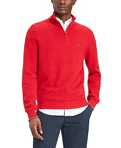 Tommy Hilfiger Mens Textured Mock Neck Sweater Medium Red