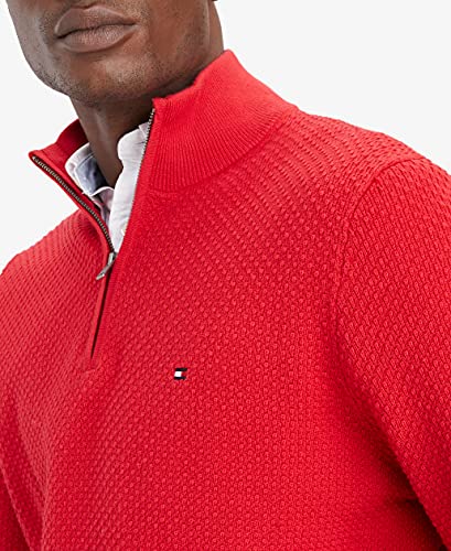 Tommy Hilfiger Mens Textured Mock Neck Sweater Medium Red