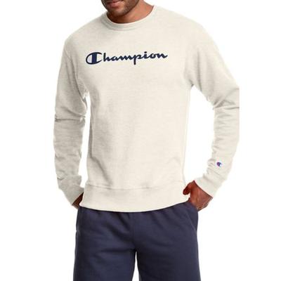 Champion Men's Powerblend Fleece Logo Crewneck Sweatshirt Oatmeal Heather Large