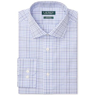 Mens Lauren Ralph Lauren Noniron Stretch Check Dress Shirt 17 32 / 33 Light Blue