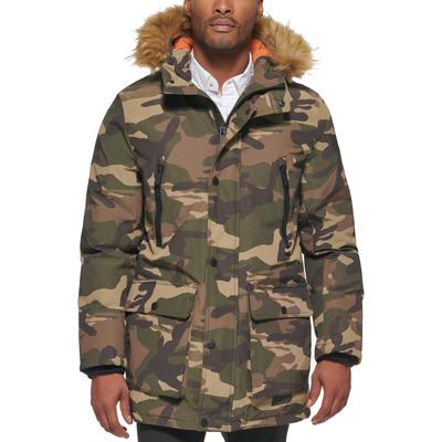 Club Room Mens Classic fit Parka Coat XL Green Camouflage Faux Fur Trim