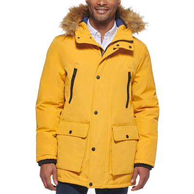 Club Room Mens Parka Coat Large Yellow Solid