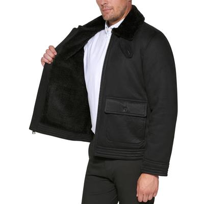 Club Room Mens Full Zip Faux Suede Coat Small Black Solid