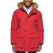 Club Room Mens Parka Coat Faux Fur Hood XXL Red Solid