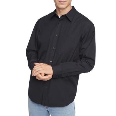 Calvin Klein Mens Solid Button Down Shirt Black Beauty 2XL