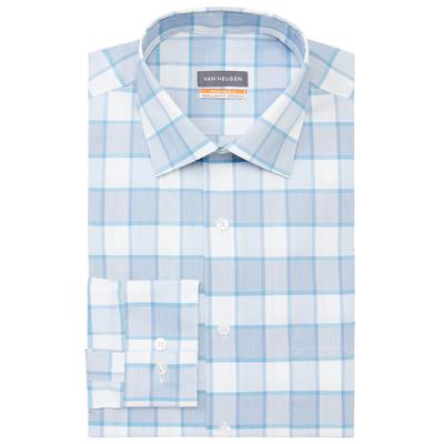 Van Heusen Mens Regular Fit Check Stain Button Down Shirt  Blue 16 16 1/2 34 35