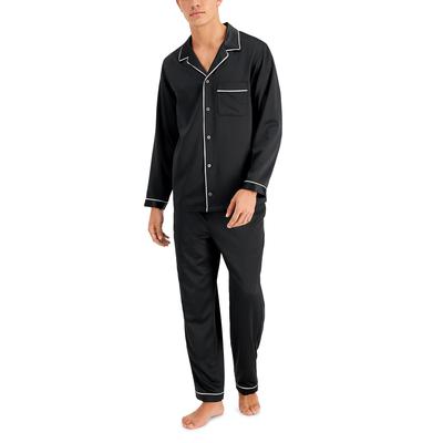 INC International Concepts Men's Piped Satin Pajama Shirt Black Size Large