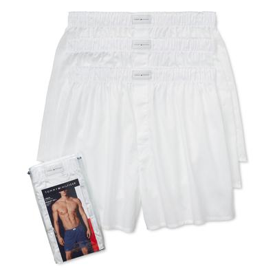Tommy Hilfiger Men's 3 Pack Classic Printed Cotton Poplin Boxers White Medium