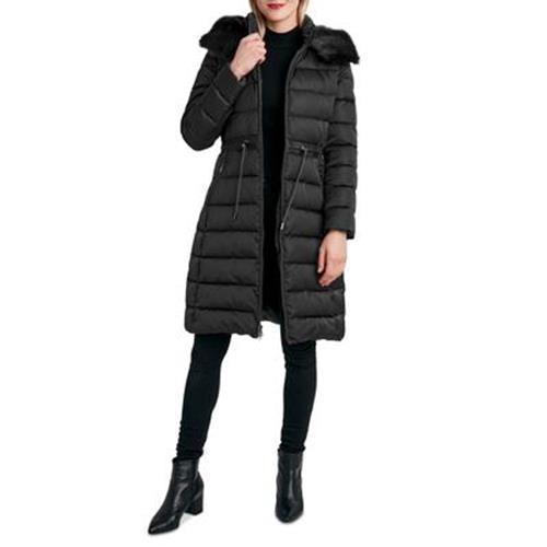 LAUNDRY BY SHELLI SEGAL Women's Faux-Fur-Trim Hooded Puffer Coat Large Black
