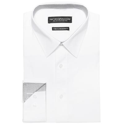 Nick Graham Men's Modern Fit Solid with Contrast Dress Shirt White 18 18.5 36 37