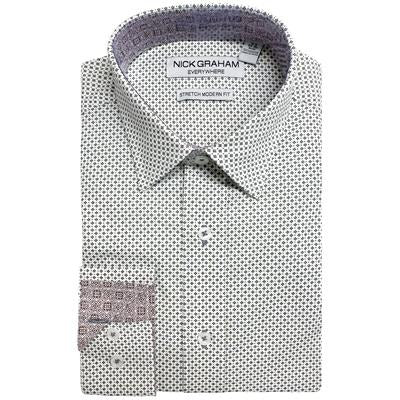 Nick Graham Men's Modern-Fit Stretch Star Print Dress Shirt M 15 15.5  Grey