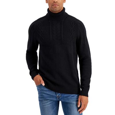 Club Room Men's Chunky Cable Knit Turtleneck Sweater Shirt Deep Black Large
