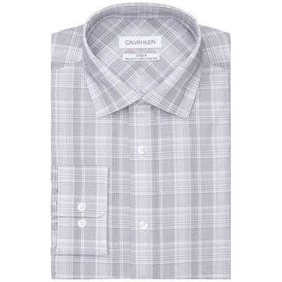 Calvin Klein Men's Regular Fit Non Iron Dress White Plaid Shirt 15.5X3435