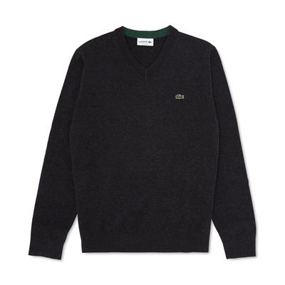 LACOSTE Men's V Neck Sweater Charcoal Heather Grey Large