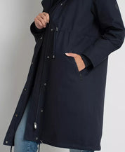 Seraphine Women's Maternity Down Parka Coat US Size 16 Navy Blue Fur Trim Hood