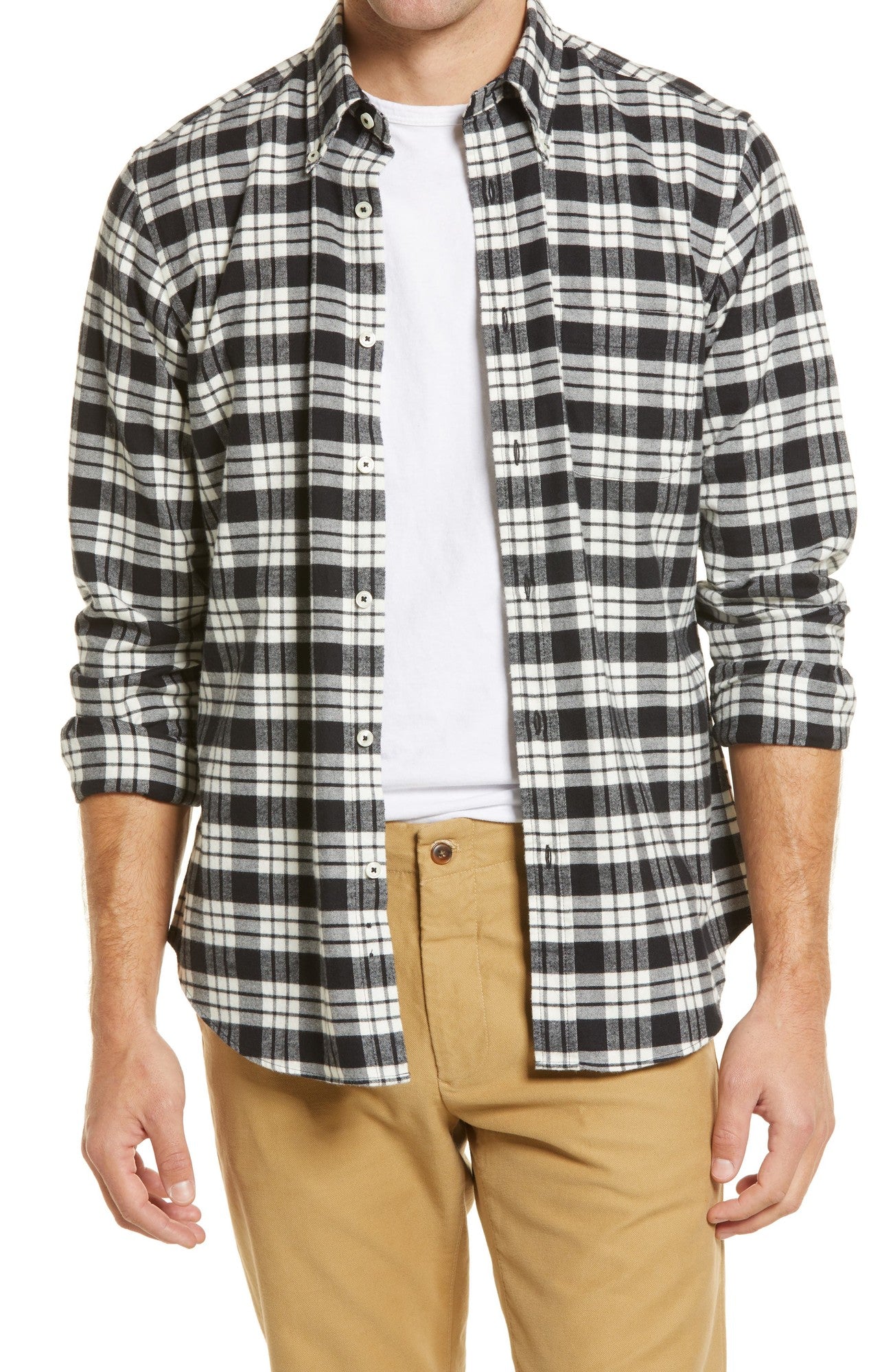Brooks Brothers Mens Regent Plaid Flannel Button Down Shirt White Large