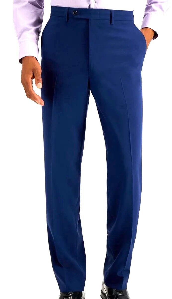 Nautica Men's Suit Pants Only 45 x 32 Solid Blue Modern-Fit Bi-Stretch Flat Pant