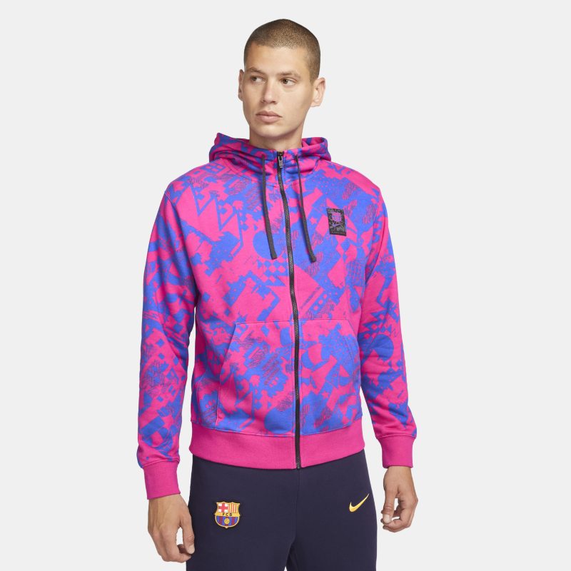 Men's Nike Red Barcelona Club Full Zip Hoodie Sweatshirt Small Blue Pink