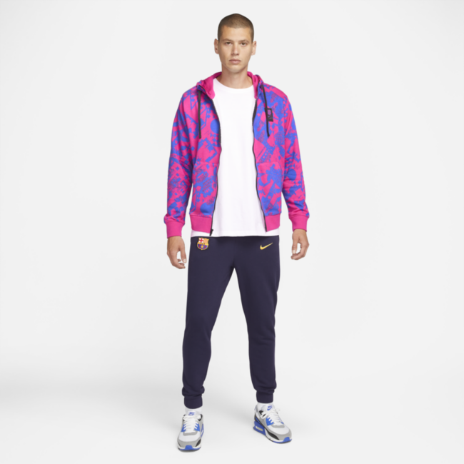 Men's Nike Red Barcelona Club Full Zip Hoodie Sweatshirt Small Blue Pink