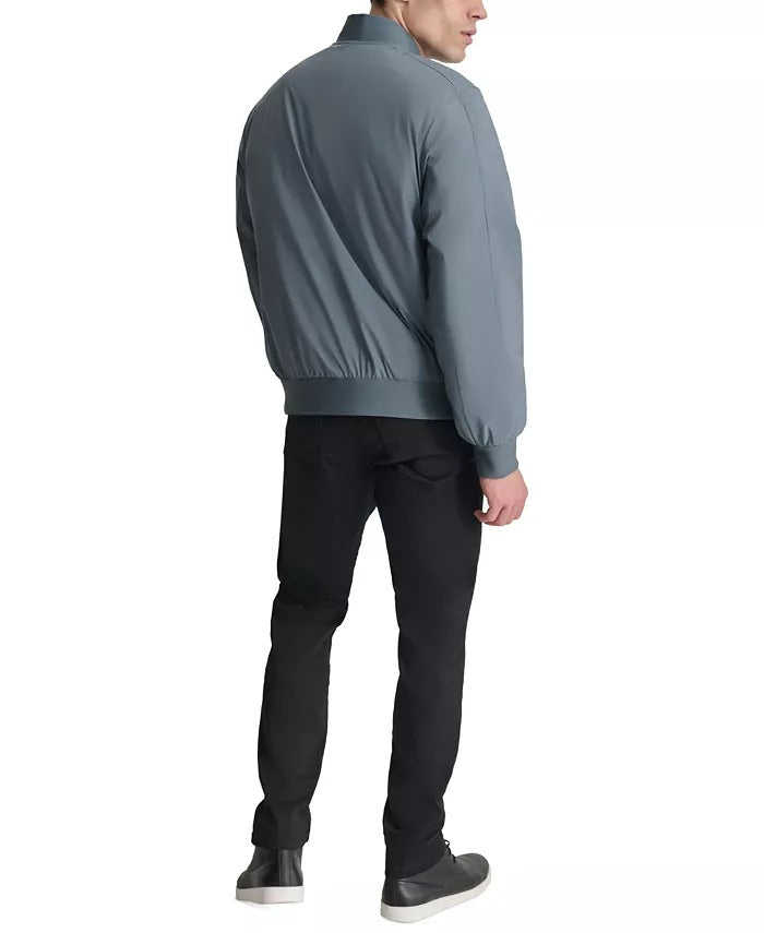 DKNY Men's Stretch Zip-Front Zip-Pocket Bomber Jacket Large Orion Blue