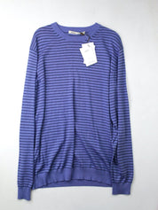 Maurizio Baldassari Mens Navy Blue Crewneck Stripe Sweater Size 52 Blue