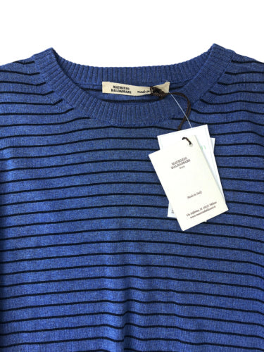 Maurizio Baldassari Mens Navy Blue Crewneck Stripe Sweater Size 52 Blue