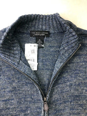 The Men's Store Linen Melange Knit Regular Fit Full Zip Sweater Blue Medium Mens