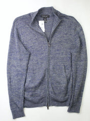 The Men's Store Linen Melange Knit Regular Fit Full Zip Sweater Blue Medium Mens