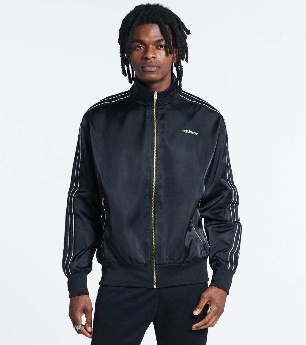 Adidas Men's Firebird Satin Track Jacket Black White XL