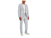 Nautica Men's Suit Seersucker Blue 36S / 30 x 32 Modern-Fit Stretch Flat Pant