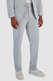 Nautica Men's Suit Pants Seersucker Blue 36 x 32 Modern-Fit Stretch Flat Pant