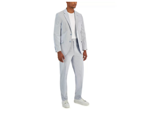 Nautica Men's Suit Pants Seersucker Blue 38 x 32 Modern-Fit Stretch Flat Pant