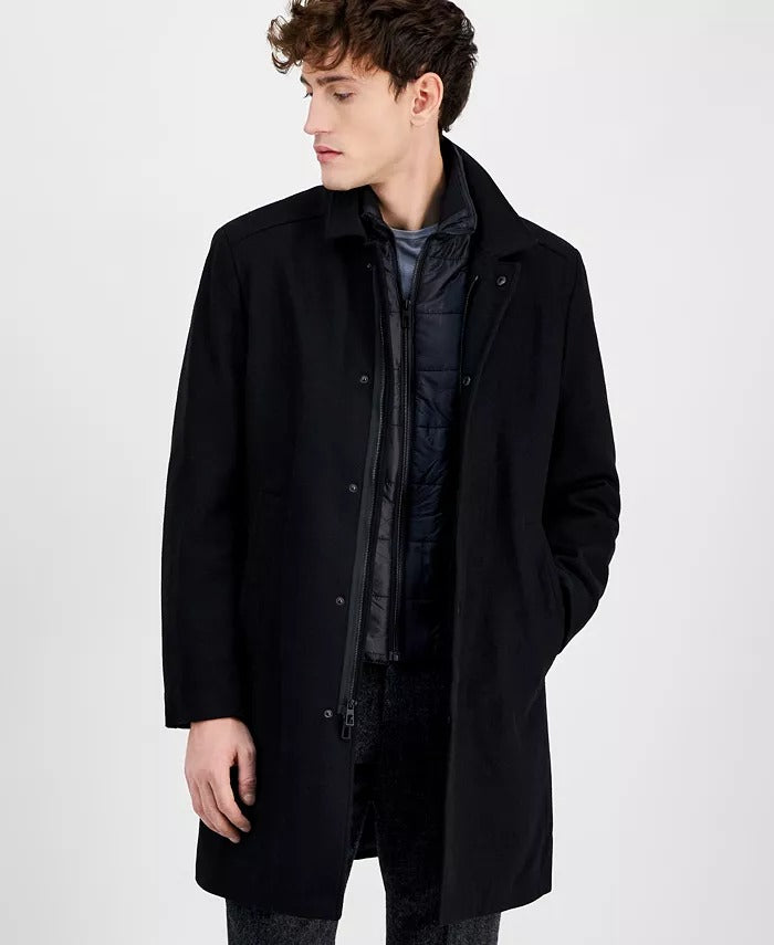 Nautica Mens Classic-Fit Bib Wool Overcoat Coat 38R Black