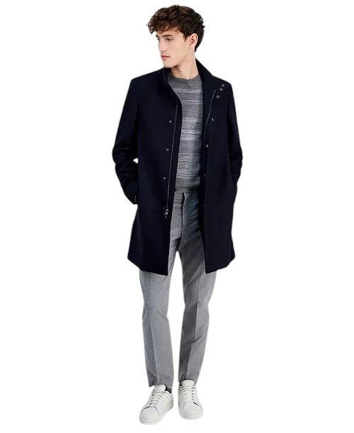 Calvin Klein Men's Mayden Slim-Fit Wool Blend Overcoat Coat 36R Navy Blue