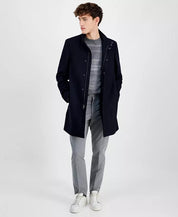 Calvin Klein Men's Mayden Slim-Fit Wool Blend Overcoat Coat 44R Navy Blue Wool